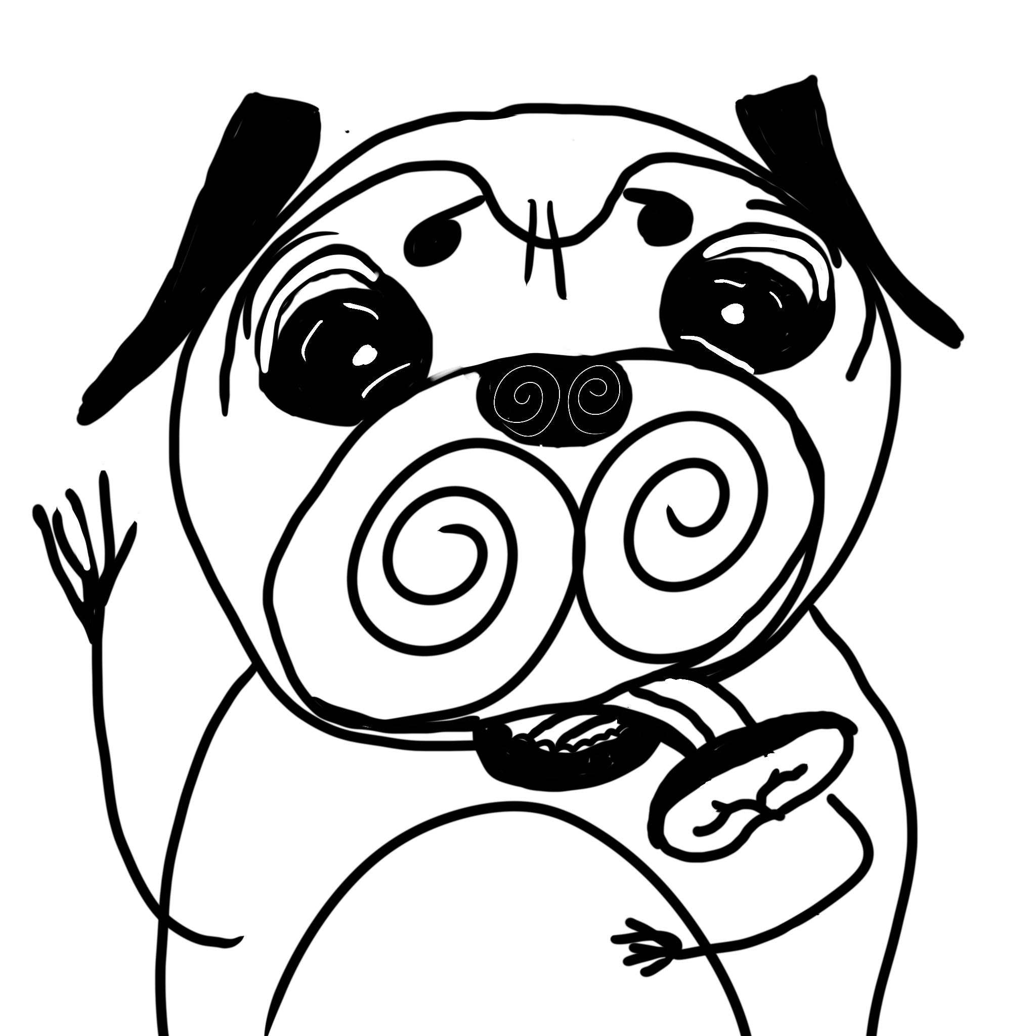 drawing of a pug waving coloring page